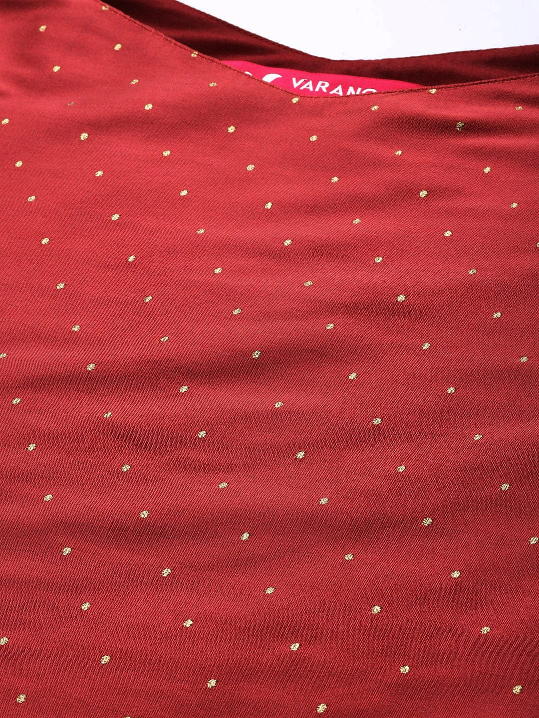 Metallic Maroon Embroidered Straight Kurta, Round Neck With Side Slits