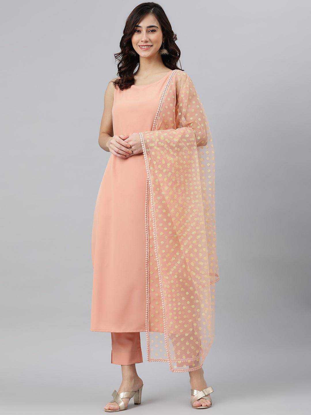 Peach Solid Kurta & Pant Set