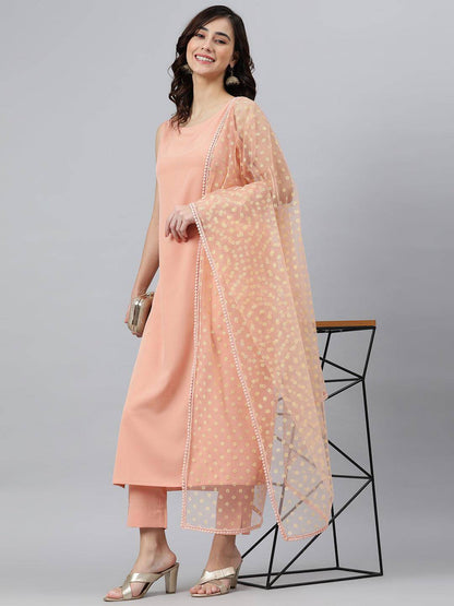 Peach Solid Kurta & Pant Set