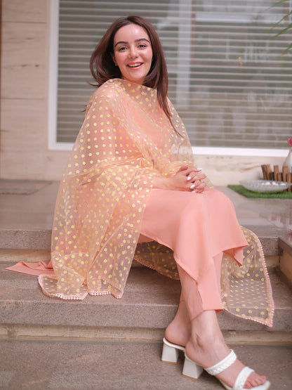 Peach Solid Kurta & Pant Set