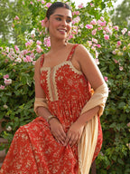 Rustic Orange Georgette Embellished Kurta & Palazzo Set
