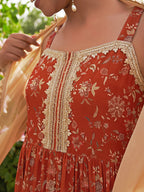 Rustic Orange Georgette Embellished Kurta & Palazzo Set