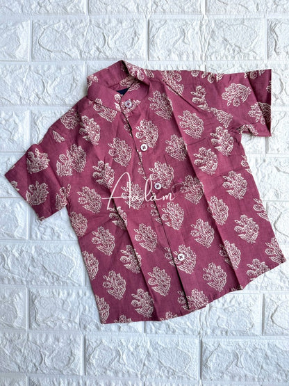 Boy Short Sleeve Shirt - Mauve Block Prints