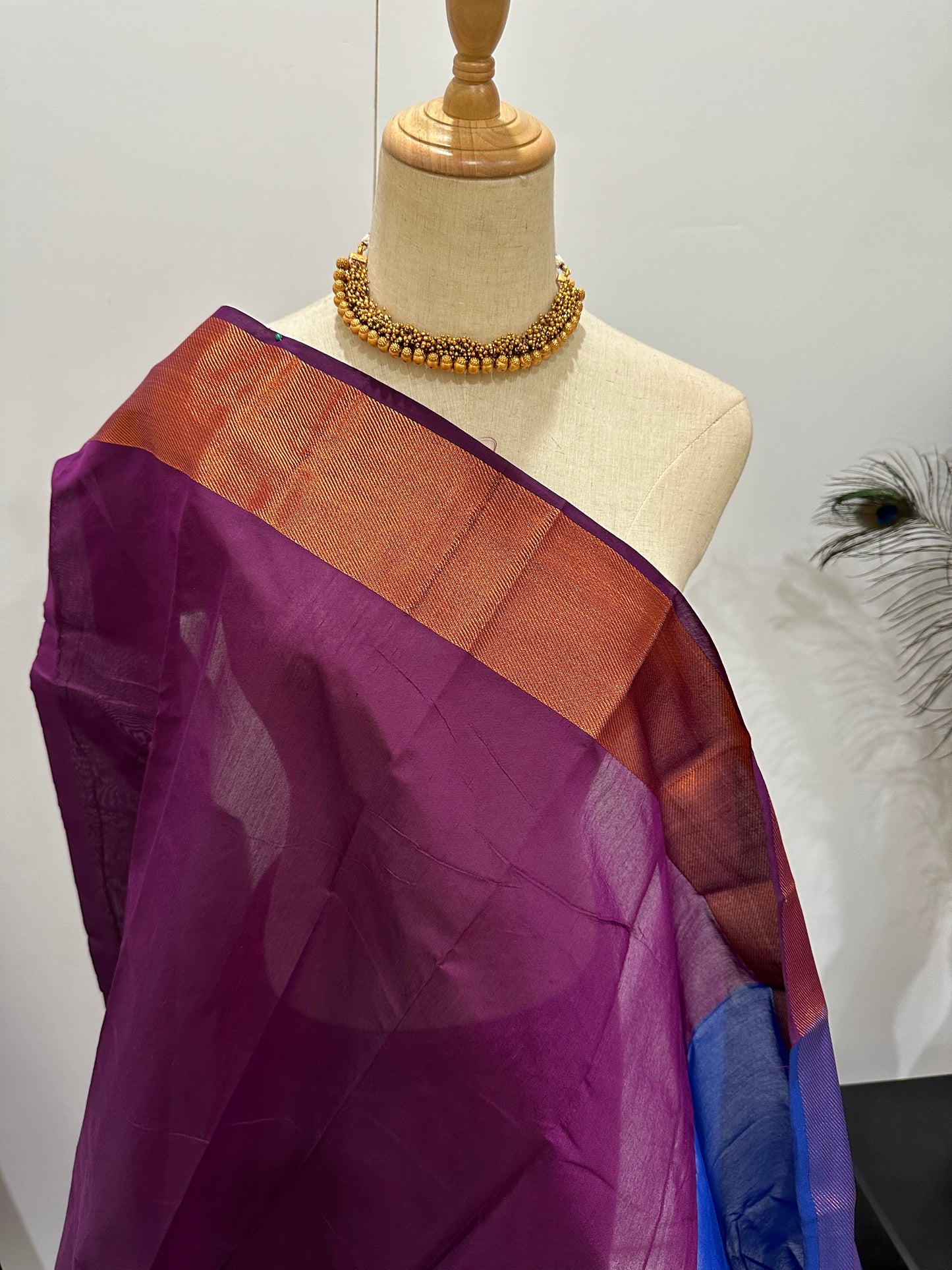 Silk Cotton Copper zari Saree - Royal Blue & Purple