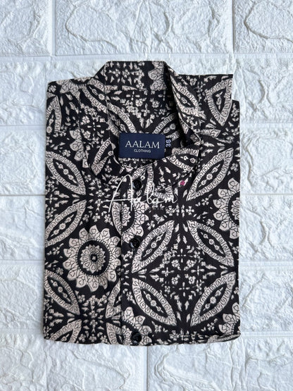 Men Short Sleeve Shirt - Black Printed