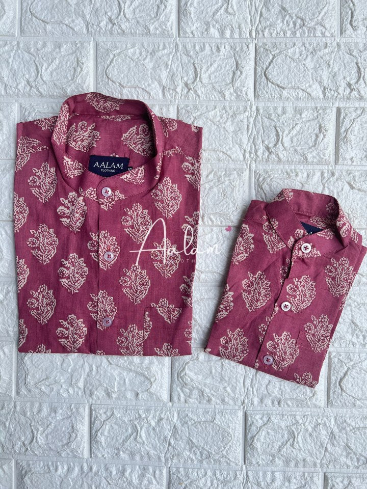 Men Short Sleeve Shirt - Mauve Block Prints