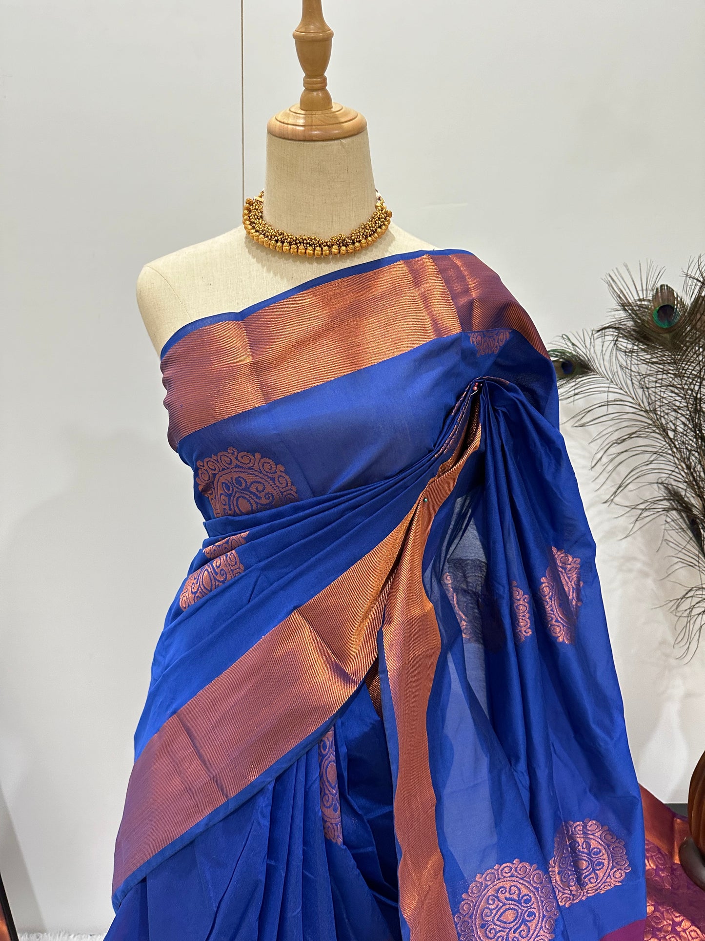 Silk Cotton Copper zari Saree - Royal Blue & Purple