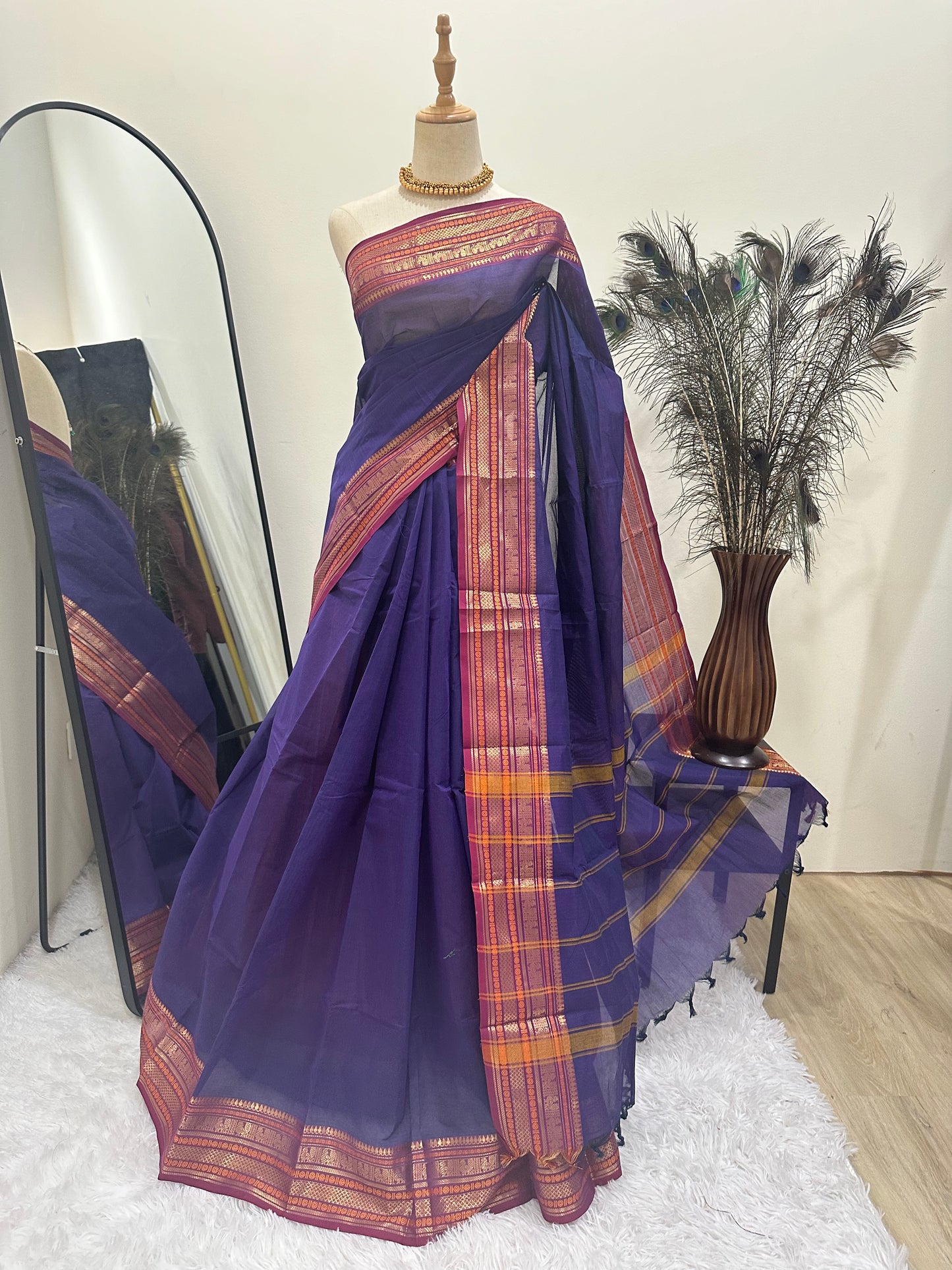 Cotton Saree - Dark Purple & Pink