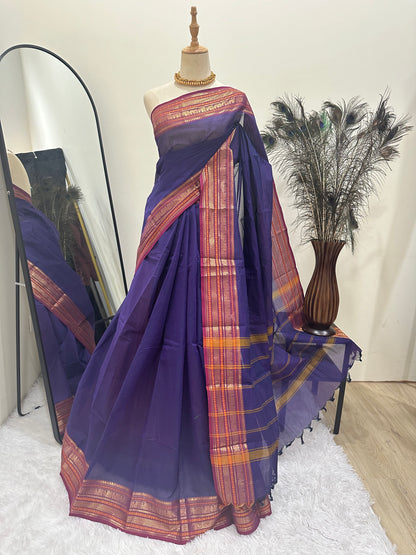 Cotton Saree - Dark Purple & Pink