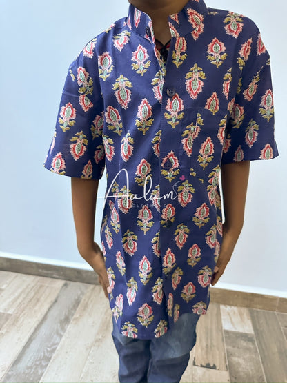 Boy Short Sleeve Shirt - Blue Block Prints