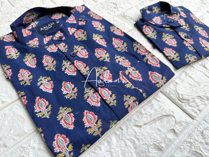 Boy Short Sleeve Shirt - Blue Block Prints