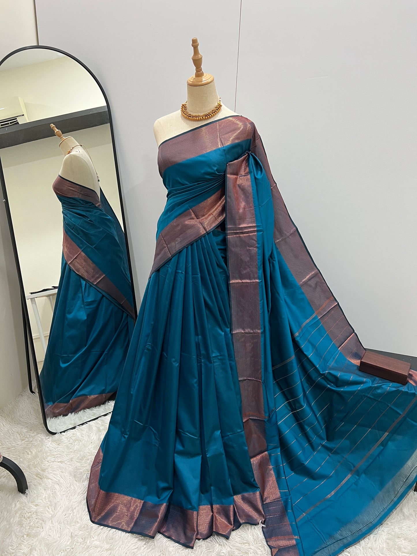 Soft Silk Saree - Classic Blue with Copper Zari