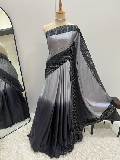 Ombré Satin Stone Saree - Grey