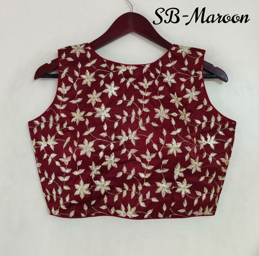 Boat-neck Embroidered Blouse - Maroon