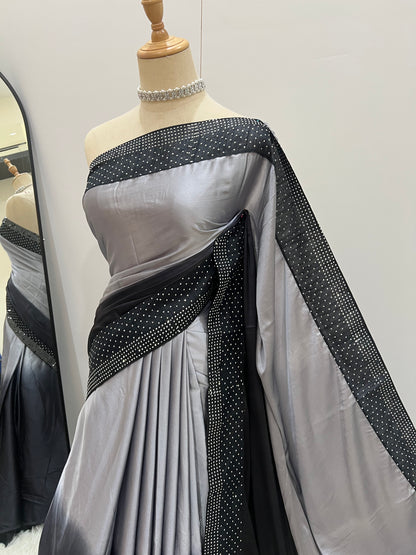 Ombré Satin Stone Saree - Grey