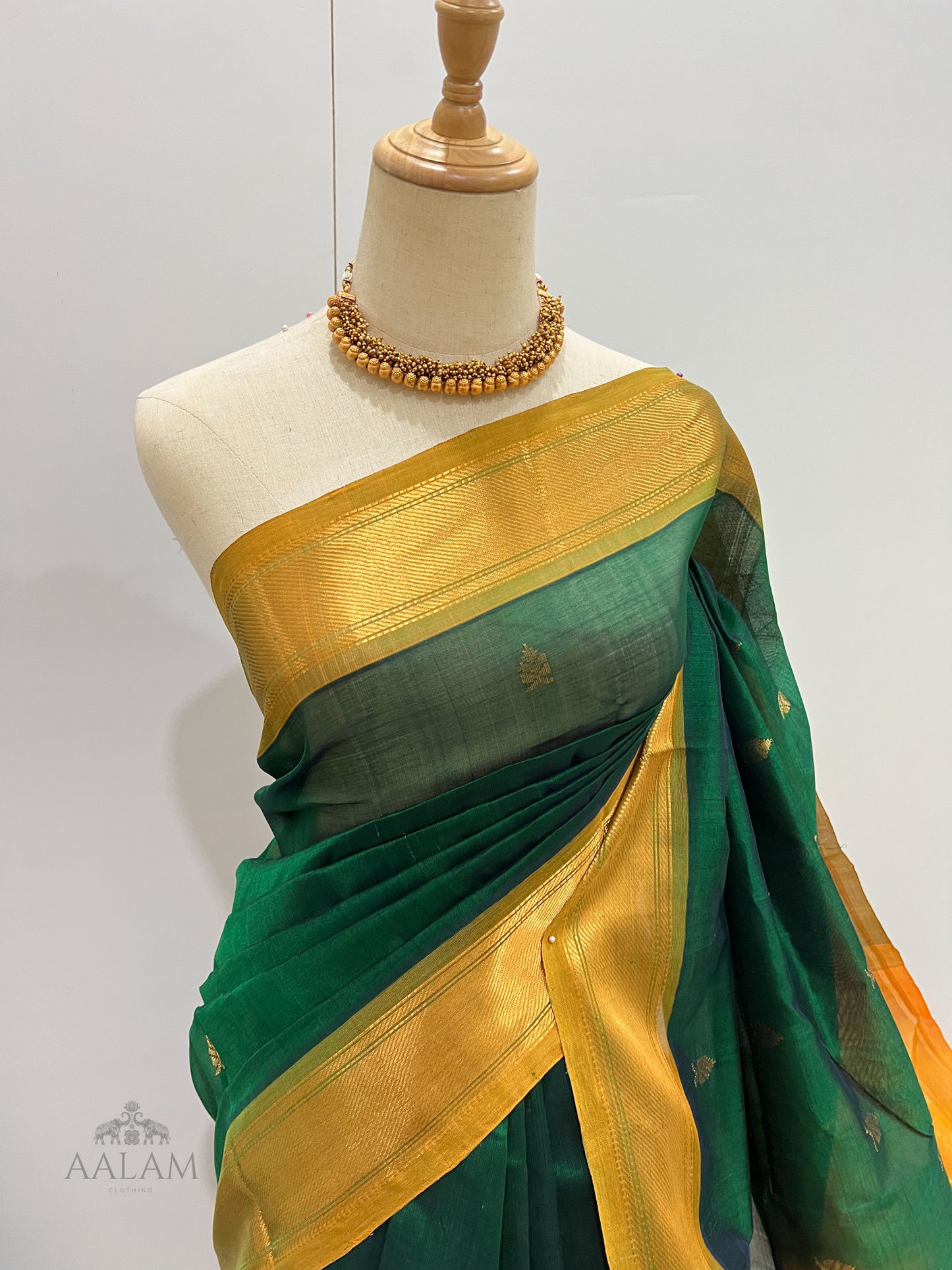 Silk Cotton - Bottle Green & Mustard