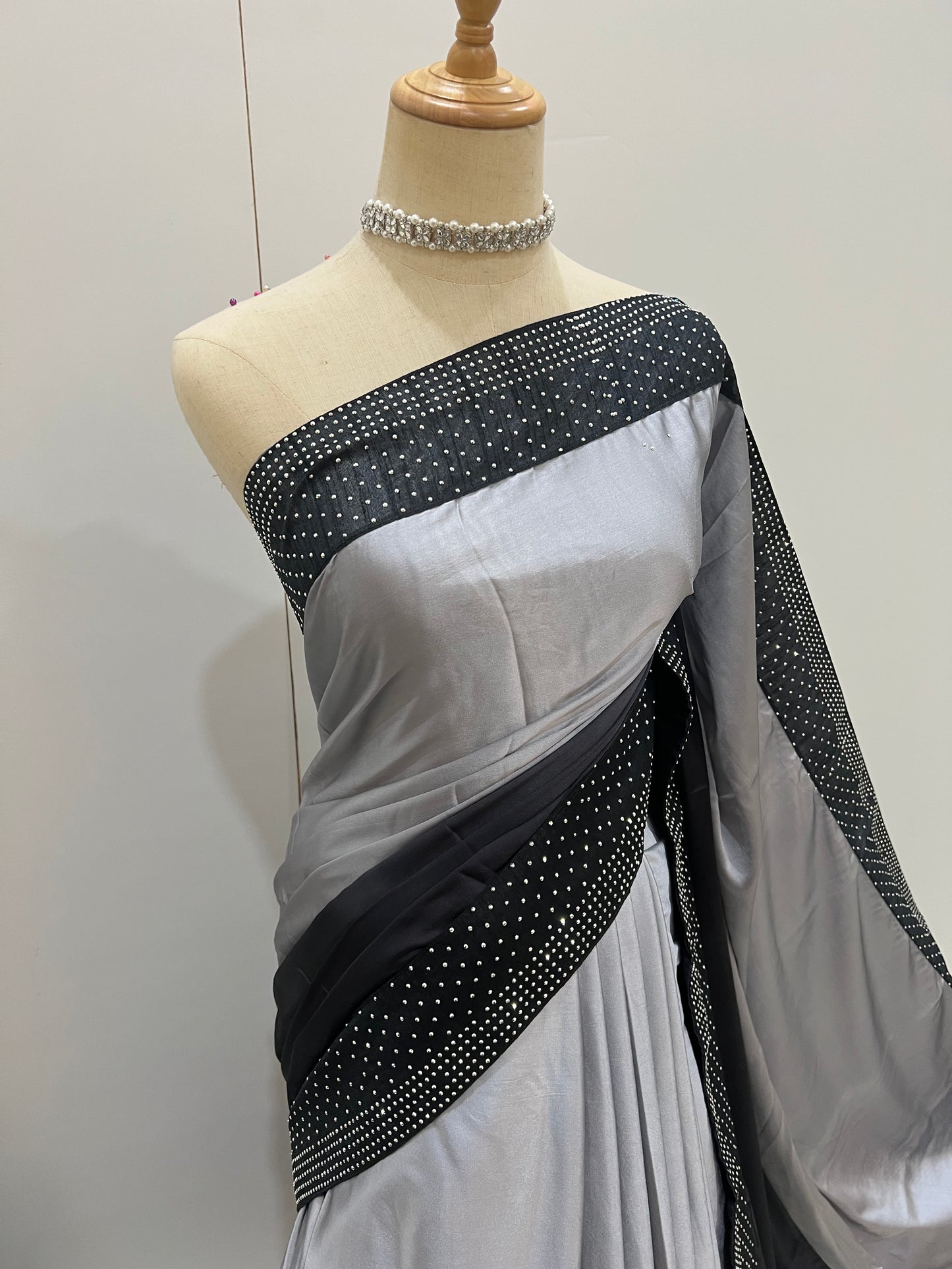 Ombré Satin Stone Saree - Grey