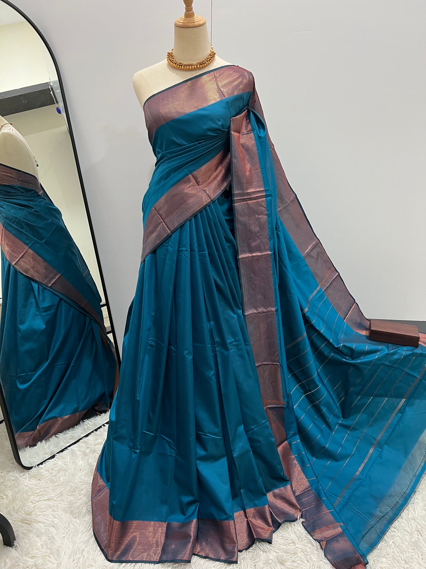 Soft Silk Saree - Classic Blue with Copper Zari