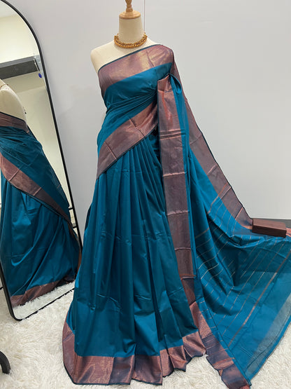 Soft Silk Saree - Classic Blue with Copper Zari