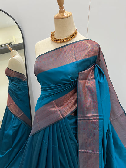 Soft Silk Saree - Classic Blue with Copper Zari