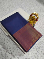 Soft Silk Saree - Navy Blue with Copper Zari
