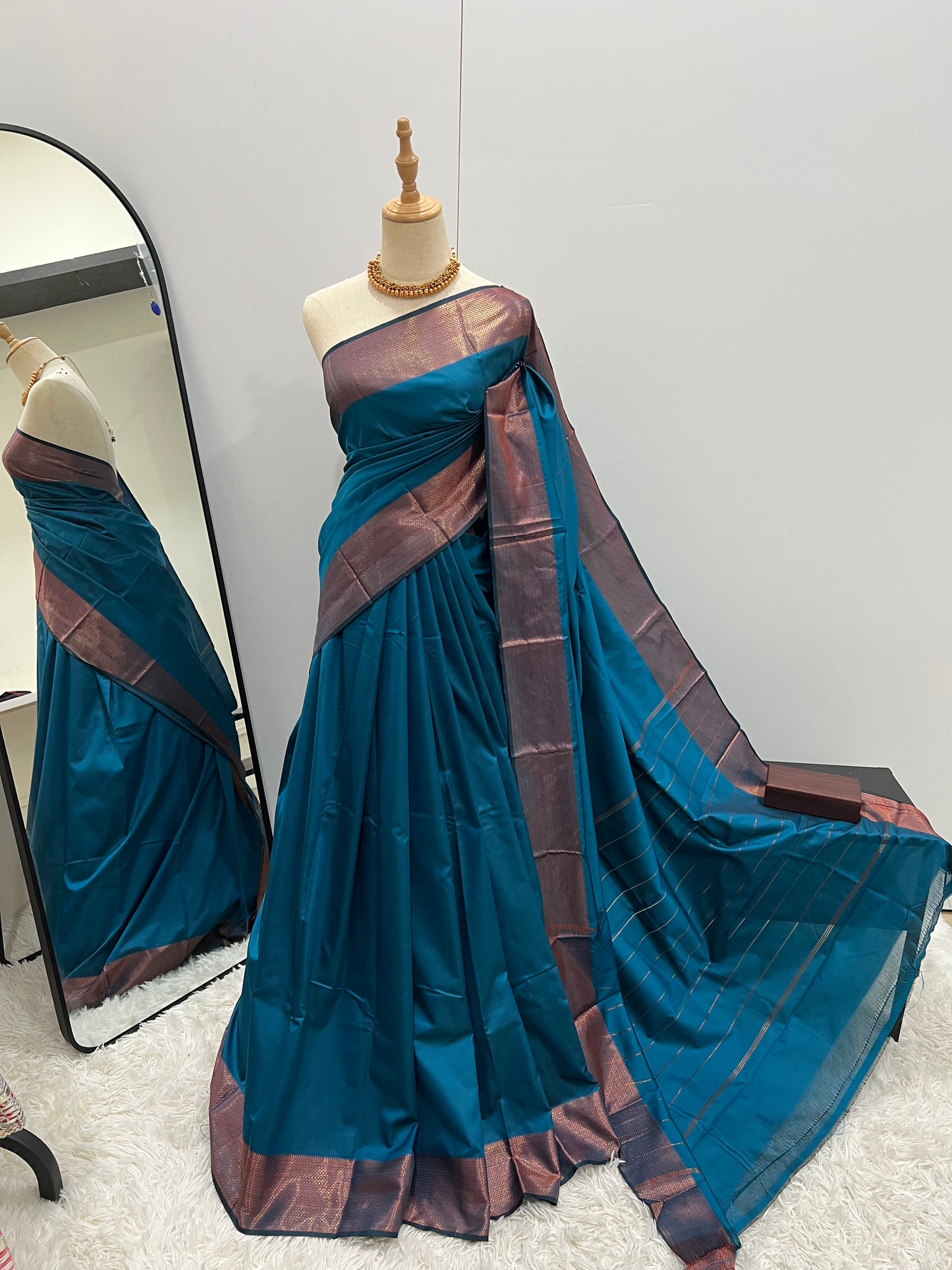 Soft Silk Saree - Classic Blue with Copper Zari