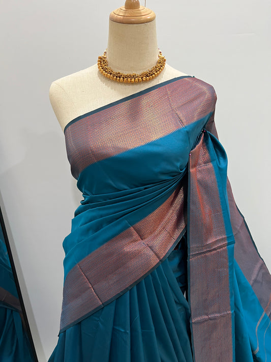 Soft Silk Saree - Classic Blue with Copper Zari