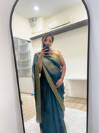 Chiffon Saree with Gold Border - Teal Blue