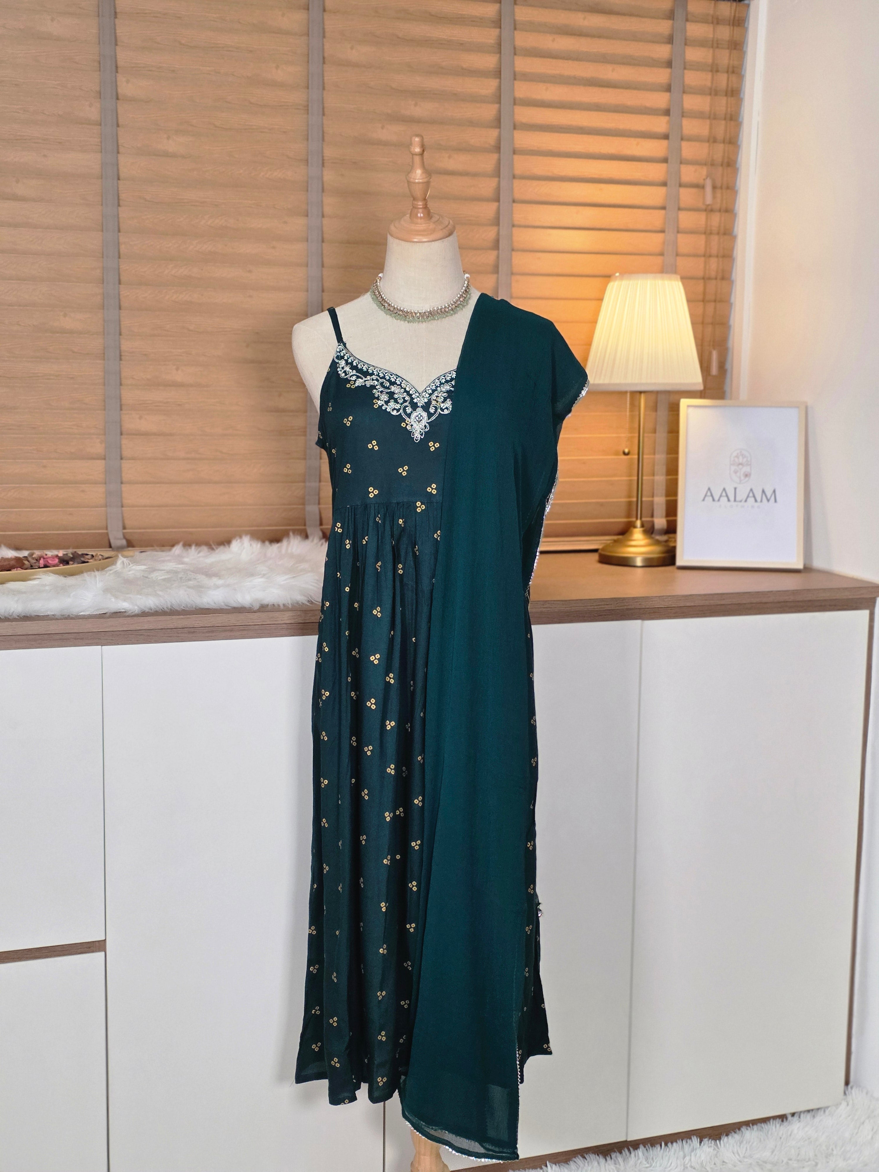 Green Rayon Foil Printed Kurta Set