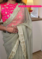 Crushed Saree - Sage green