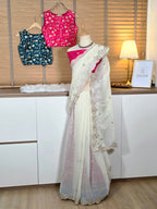 Embroidery Crush  Saree with - Cream