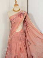 Floral Pearl Lace Saree - Dusky Pink