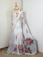 Floral Pearl Lace Saree - White