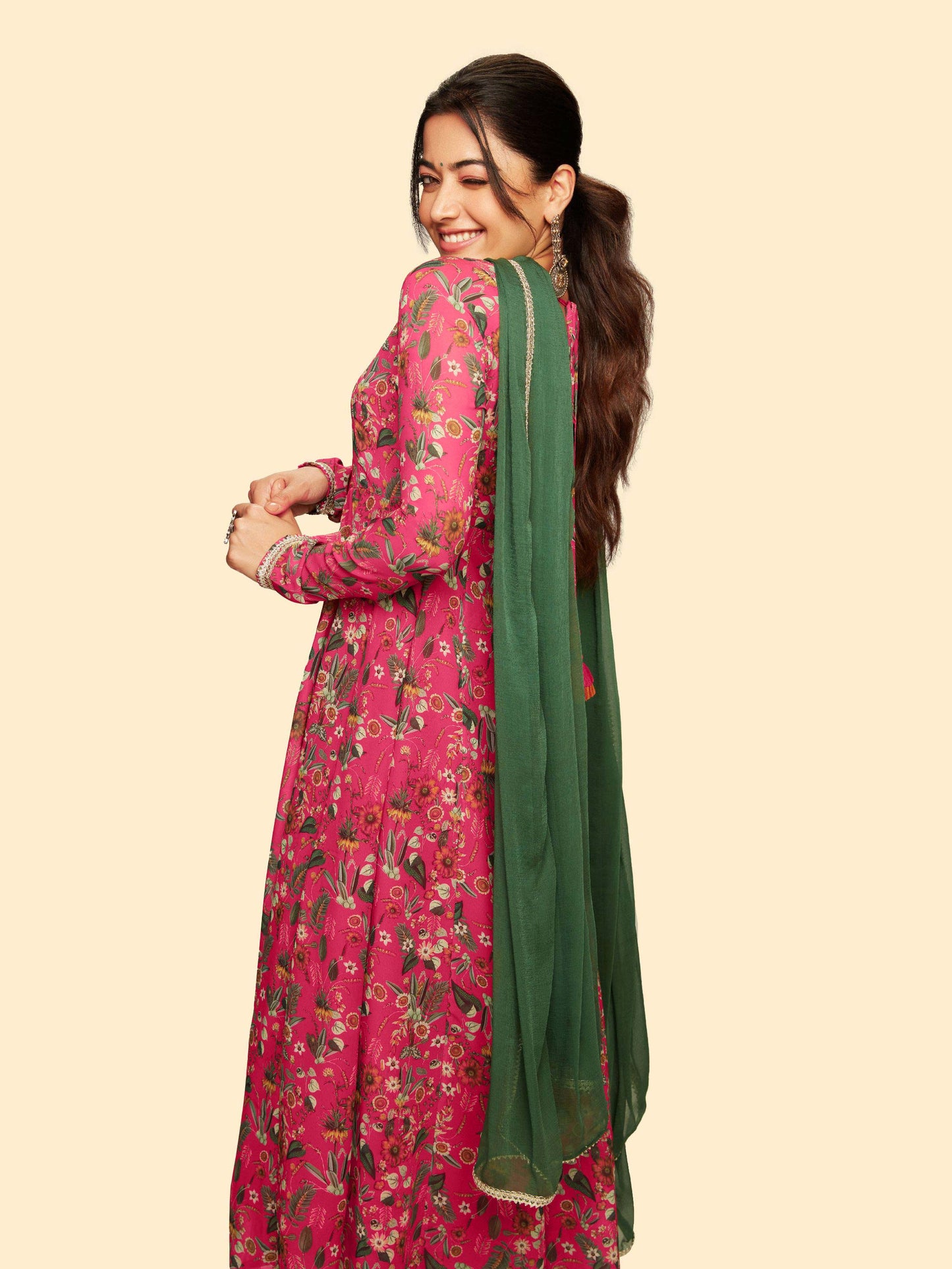 Pink Floral Georgette Kurta & Pants Set