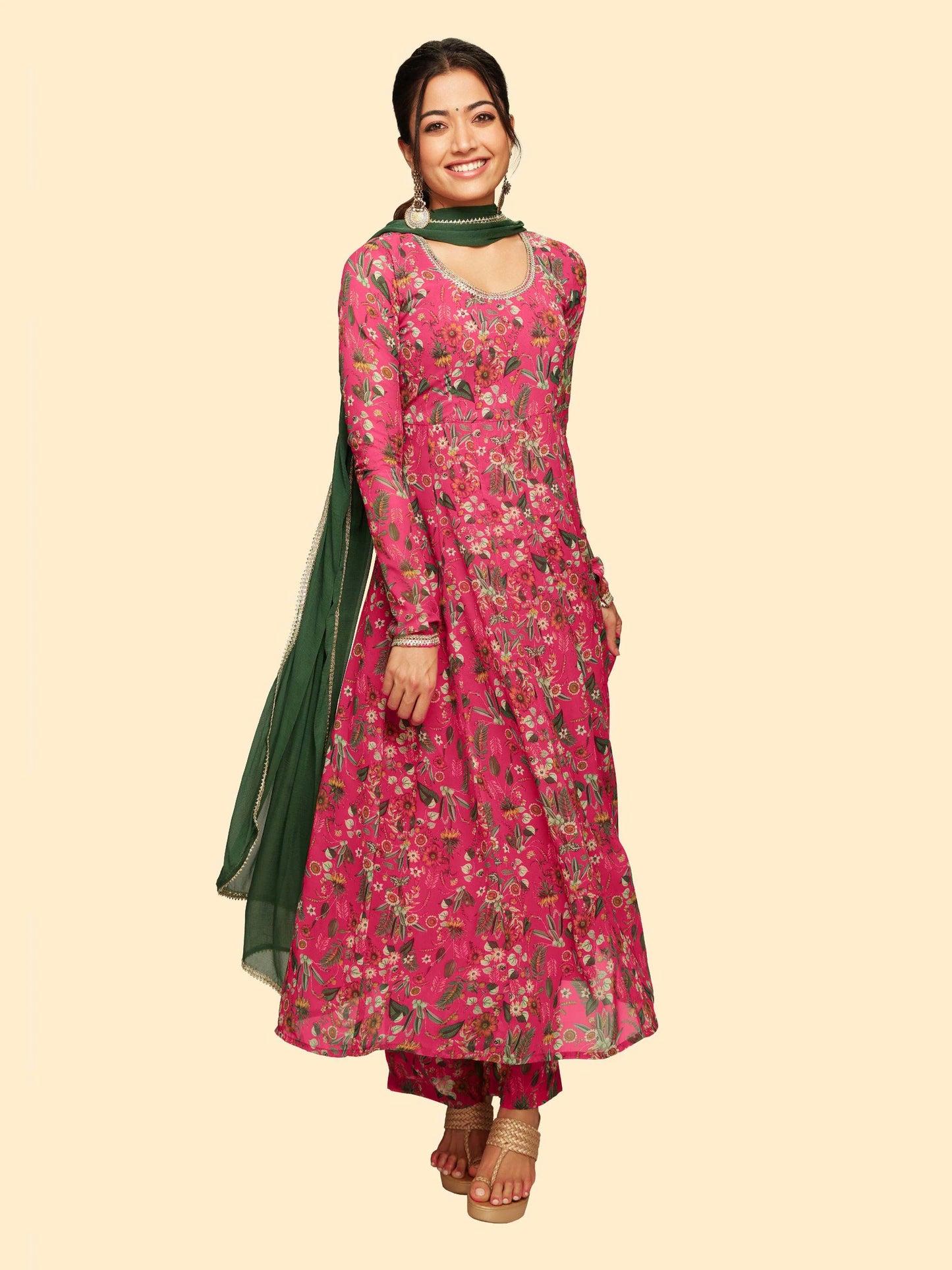 Pink Floral Georgette Kurta & Pants Set