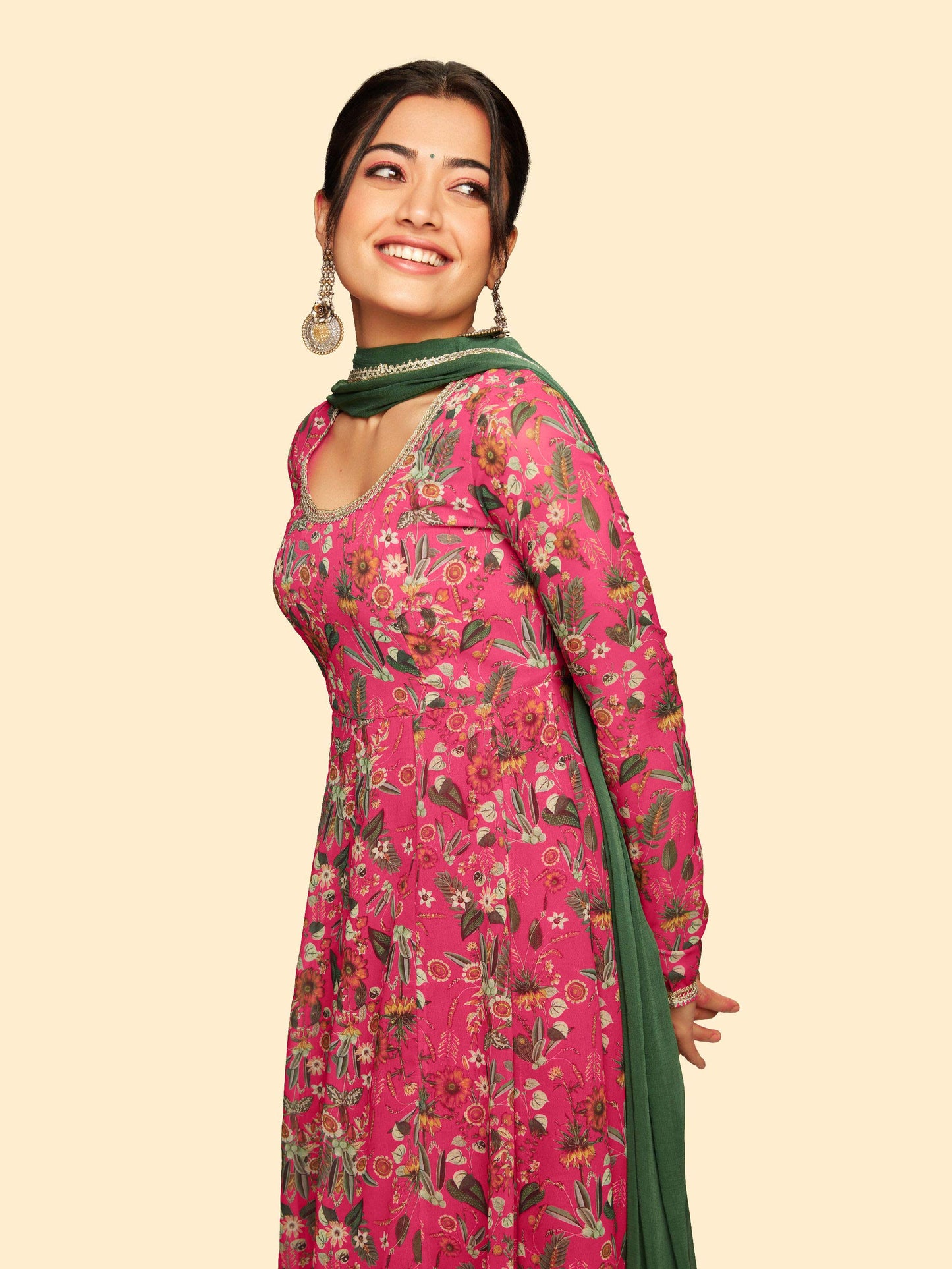 Pink Floral Georgette Kurta & Pants Set