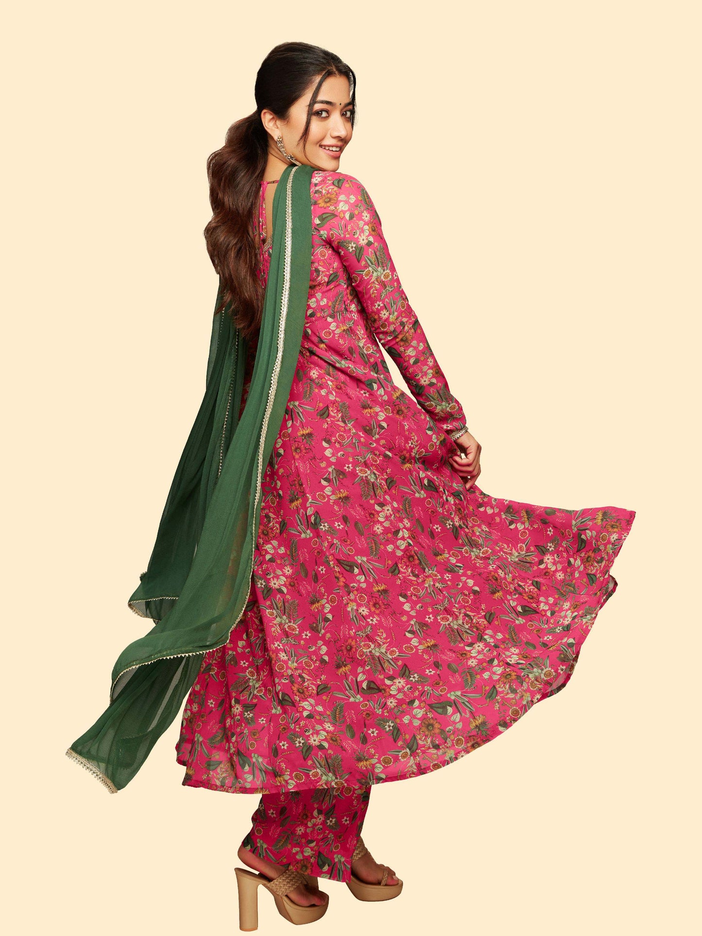 Pink Floral Georgette Kurta & Pants Set