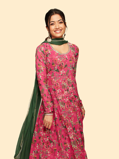 Pink Floral Georgette Kurta & Pants Set