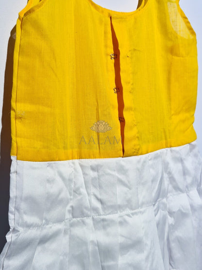 Yellow and White Pattu Paavadai