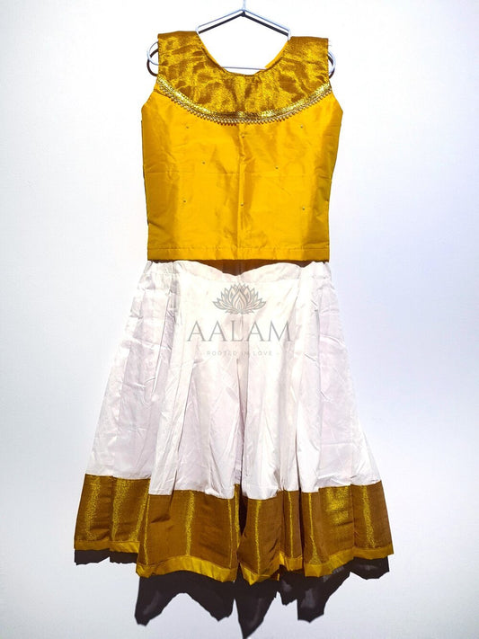 Yellow and White Pattu Paavadai