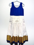 Blue & White Pattu Pavadai - AALAM