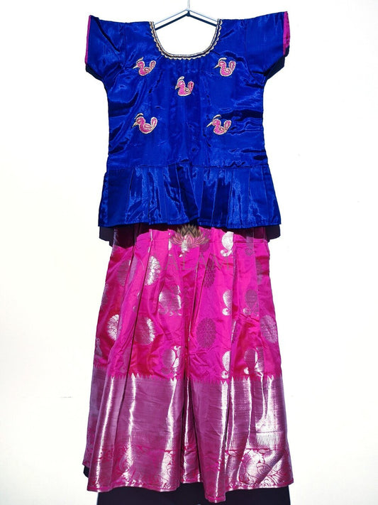 Traditional Pattu Pavadai - Blue/Pink