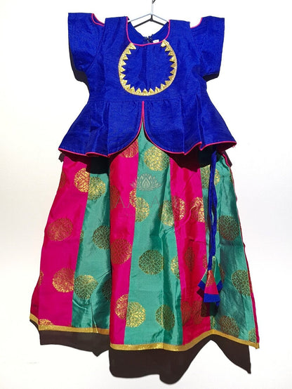 Peplum Pavaadai Set - Blue/Pink