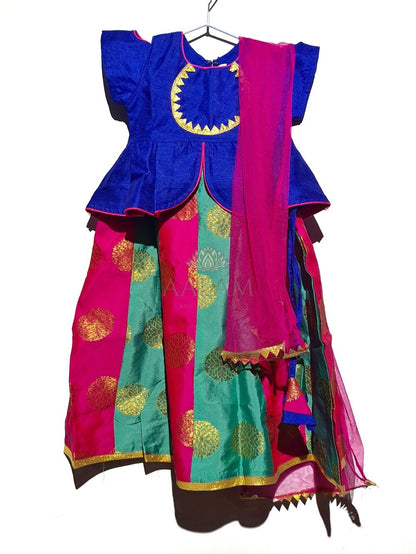 Peplum Pavaadai Set - Blue/Pink