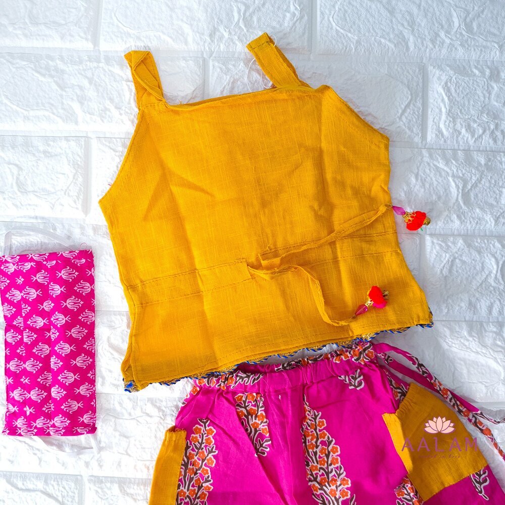 Strappy Top With Pocket Palazzo Pants - Yellow/Pink