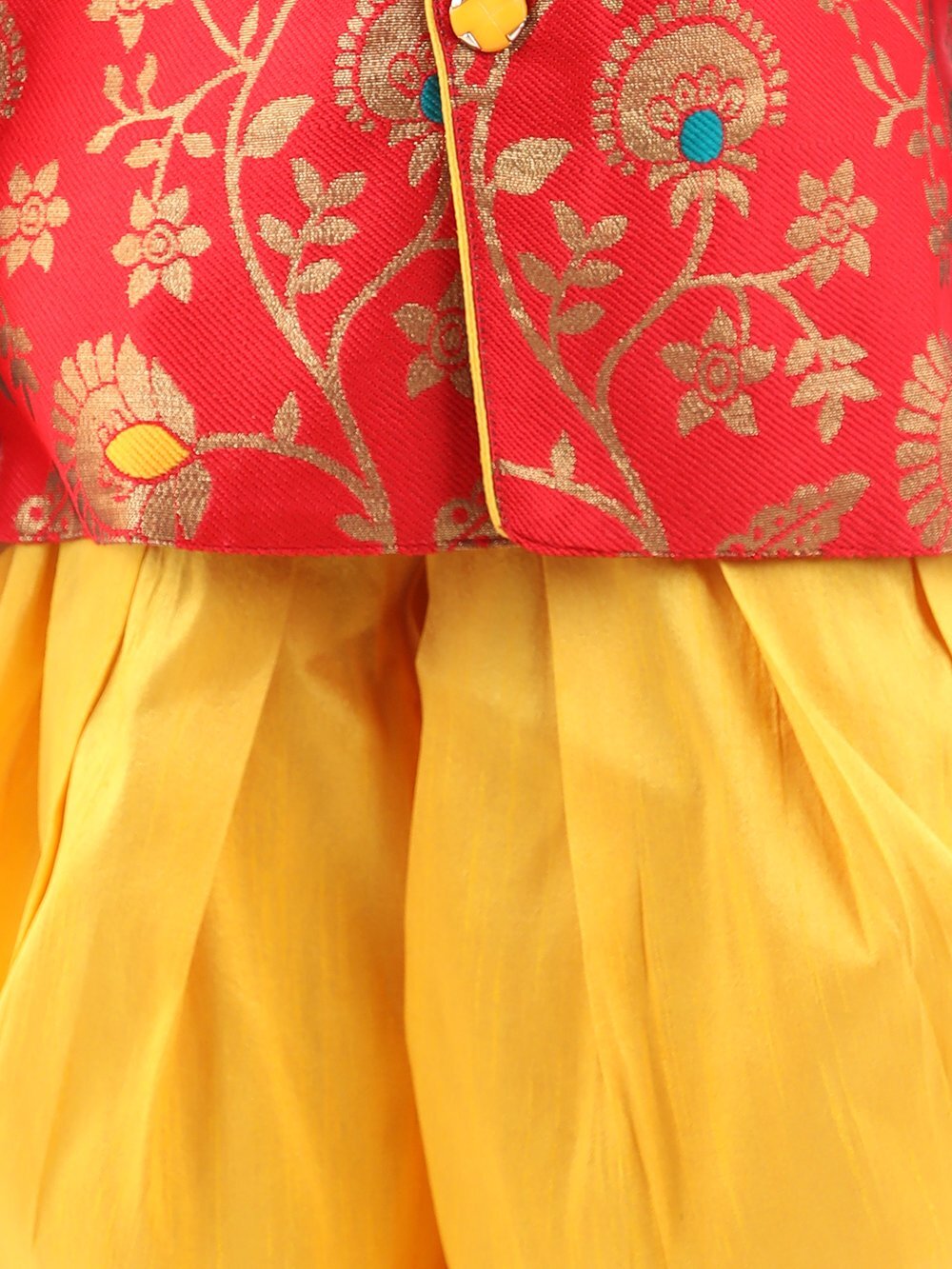 Jacquard Sherwani - Red/Yellow