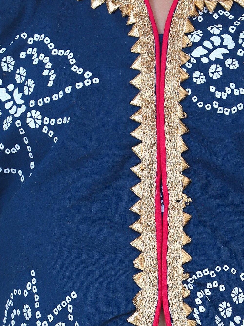 Block Print Lehenga Choli Set - Blue/Rani - AALAM