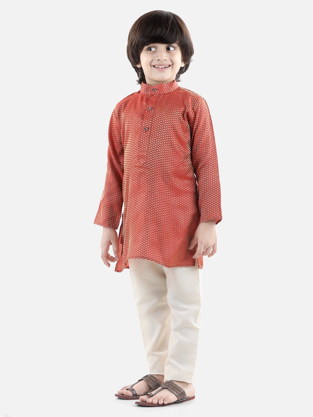 Jacquard Kurta Pyjama - Red