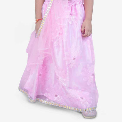 Flower Lehenga Choli with Cross Dupatta - Baby Pink - AALAM