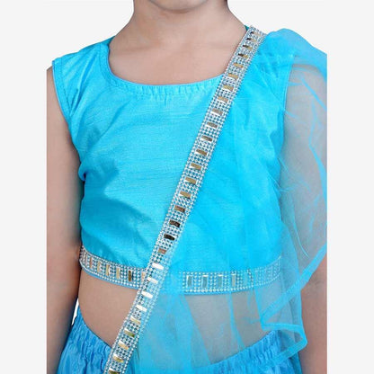 Flower Lehenga Choli with Cross Dupatta - Light Blue - AALAM